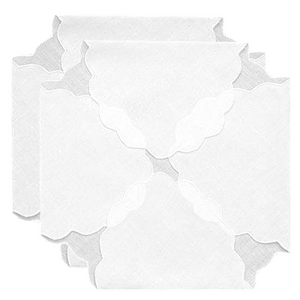 White Color Trim Scalloped Edges Bread Basket Liners Cloth Bun Warmers 18 x 18 Inch (Set of 2)